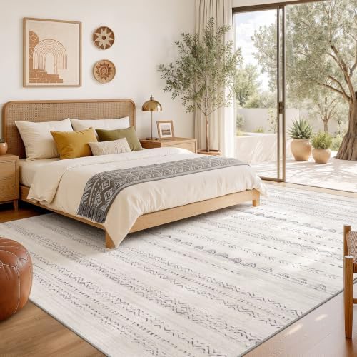 Nakagishi Boho 8x10 Area Rug Living Room Rugs Machine Washable Gray - Image 6