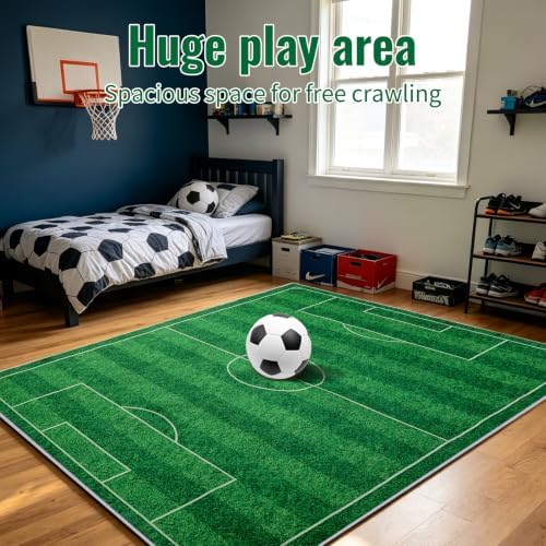 79” x 59” Soccer Rug, Green Grass Soft Cushioned Play Rug - Image 4