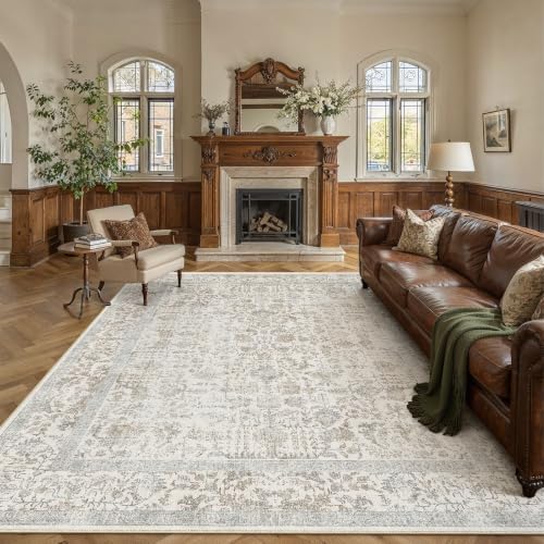 PureCozy Taupe Area Rug 10x14 Vintage Floral by PureCozy