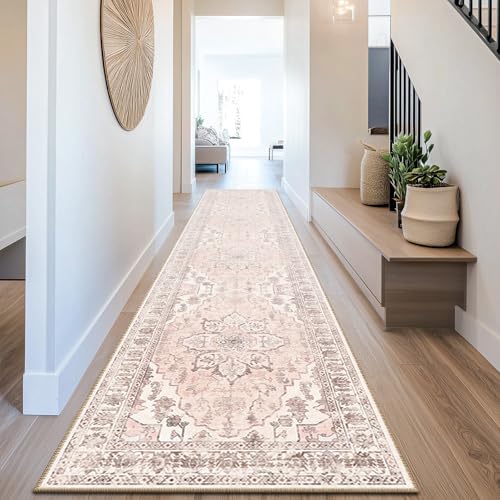 BESTSWEETIE Washable Boho 2x10 Runner Rug for Living Room, Pink Beige Grey by BESTSWEETIE