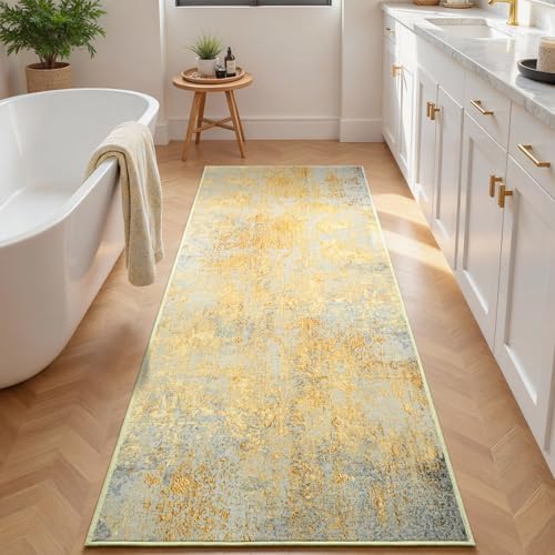 2x6 Rug Runners for Hallways Kitchen Runner Rug Non Slip Washable Long Runner Rugs with Rubber Backing Soft Abstract Carpet Runner for Hallways, Kitchen, Bathroom, Entryway (Orange, Silver & Gray) - Image 3