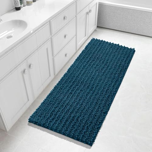 Yimobra Bathroom Runner Rug 55x24 Inch - Extra Long Non Slip Chenille Bath Mat, Soft & Absorbent, Machine Washable Shaggy Hallway Carpet for Vanity Tub Shower, Peacock Blue Home Decor Accessories by Yimobra