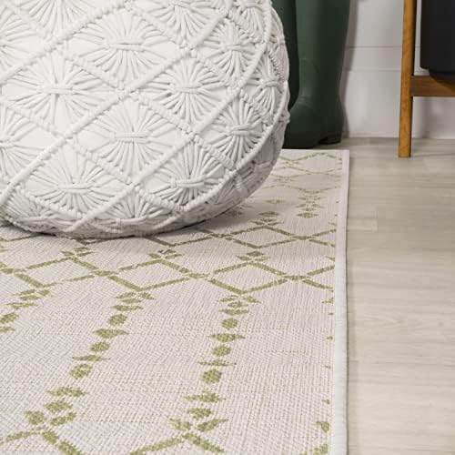 JONATHAN Y Moroccan Geometric Indoor Outdoor Round Area Rug 5 Ft Cream/Green, Ourika Textured Weave for Backyard, Patio, Porch, Easy-Cleaning, High Traffic, Pet-Friendly, Non-Shedding (SMB108M-5R) - Image 4