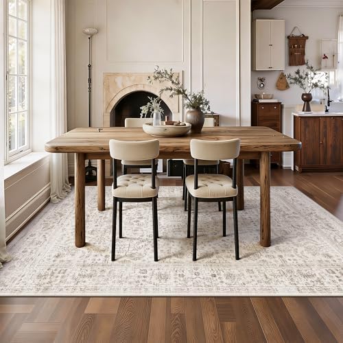 6x9 Area Rugs, Washable Vintage Retro Floral Rug for Living Room, Low Pile Non Slip Distressed Large Carpet for Bedroom, Dining Room, Office, Home (Light Brown) - Image 4