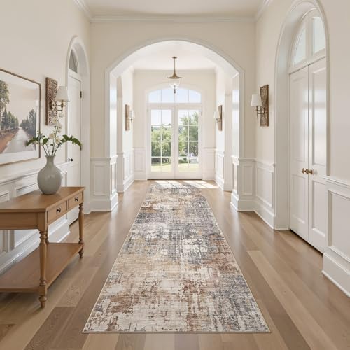 DMOYEST 3x10 Washable Runner Rug for Hallway: Soft Neutral Modern Abstract Low Pile Rug Indoor - Carpet for Bedroom Dining Room Kitchen Entryway - Grey Brown by DMOYEST