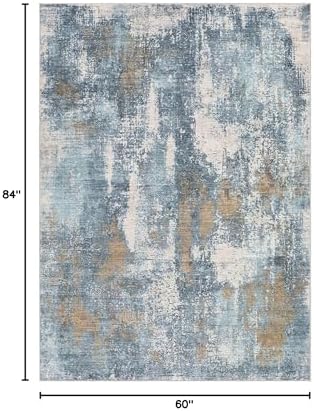 DMOYEST Area Rug Living Room Rugs - 5x7 Washable Soft Indoor Neutral Modern Abstract Low Pile Rug Carpet for Bedroom Dining Room Farmhouse Home Office - Blue Brown - Image 2