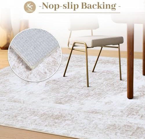 XLUEZ Area Rug 6x9 Living Room Rug, Machine Washable Vintage Distressed Medallion Rug Non-Slip Soft Low Pile Large Indoor Rugs for Bedroom Kitchen Dining Room Office(Beige,6'x9') - Image 6