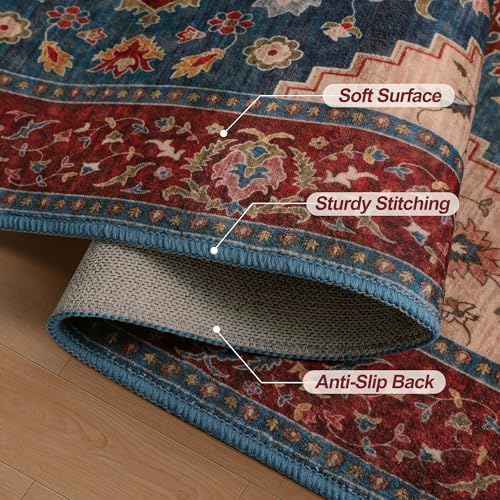 Tangsoo Oriental 3x5 Rugs, Washable Non Slip Accent Rugs for Entryway Red - Image 5
