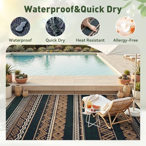 MontVoo Outdoor Rug Carpet Waterproof-Patio Rug Mat 8x10 Reversible RV Outdoor Camping Rugs Picnic Beach Mats Plastic Straw Outside Rugs for Balcony Porch Pool Deck Boho Patio Decor - Image 2