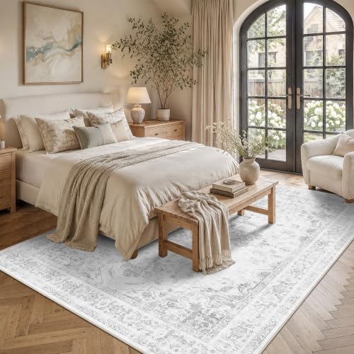 7x9 Washable Living Room Area Rug Soft Medallion Gray Large Carpet - Image 3
