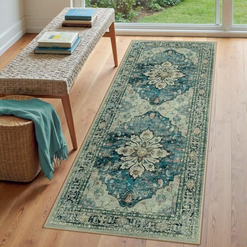RELEANY Washable Area Rug, Runner 3'x8', Blue/Vintage Dark Blue - Image 3