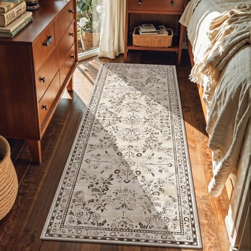 Yamaziot 2x6 Washable Hallway Runner Rug Non Slip Floral Carpet, Brown - Image 3