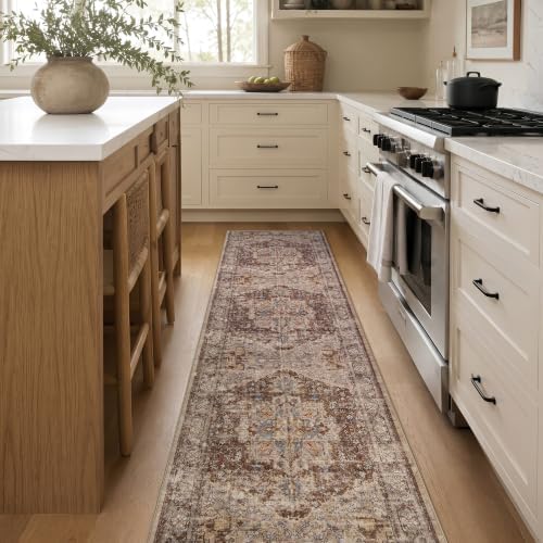 Rugshop Traditional Medallion Washable Non-Slip Runner Rug, 2'x10' Brown by Rugshop