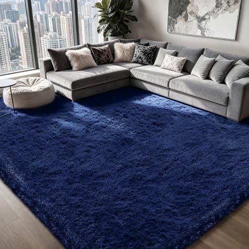 Shag Area Rugs for Bedroom Living Room,Ultra Soft Fluffy Area Rugs for Dorm,Indoor Carpet Plush Rugs for Living Room Home Decor (Blue, 8x10 Feet) by Boshengya