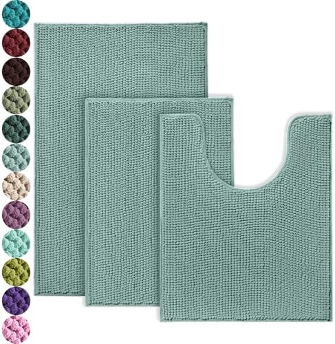 Urvoix Bathroom Rugs Sets 3 Piece, Non-Slip Chenille Bath Rug Set by Urvoix