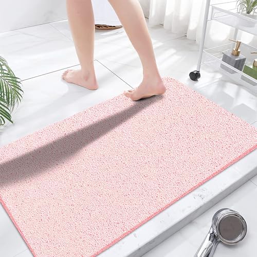 godehone Shower Mats Non Slip Without Suction Cups, PVC Loofah Bathroom Mats, Loofah Mats for Shower and Bathroom, Quick Drying, 23.6× 47.2 Inch, Pink by godehone