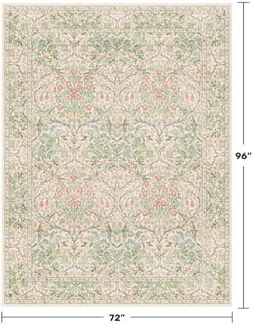 Hazo Haus Light Beige Green Living Room Rug, 6x8 Washable Area Rug for Kids Room, Bedroom, Nursery Room, Living Room, Dining Room, Low Pile Non-Slip - Vintage Design & Stain Resistance - Image 2