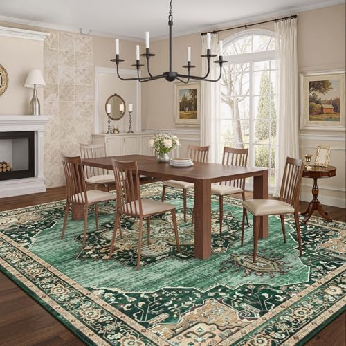 8x10 Green Area Rugs for Living Room Bedroom, Vintage Washable Rug - Image 2