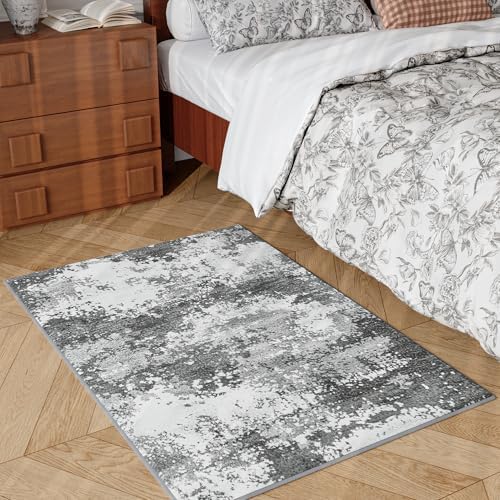 Entryway Rug 2x3 Grey Door Mat Indoor Entrance 24x36, Washable Small Throw Rugs for Kitchen Floor, Entry, Front Door, Bedroom Bedside, Non-Slip Low Pile Stain & Fade Resistant, Abstract Gray - Image 3