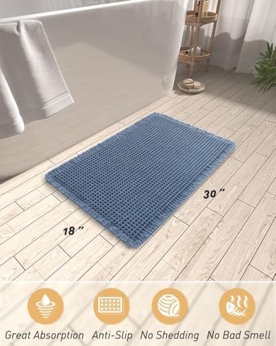 Blue, Quick Dry Washable Bathroom Rugs, Extra Soft Decorative Bath Rugs for Bathroom Floor, Beside Tub and Shower - Image 2