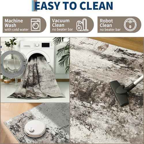 Living Room Rug 9x11 Coffee Area Rugs Machine Washable Abstract Boho Large Rug Non-Slip Non-Shedding Faux Wool Indoor Vintage Carpet for Bedroom, Classroom, Dining Room, Kids Playroom - Image 7