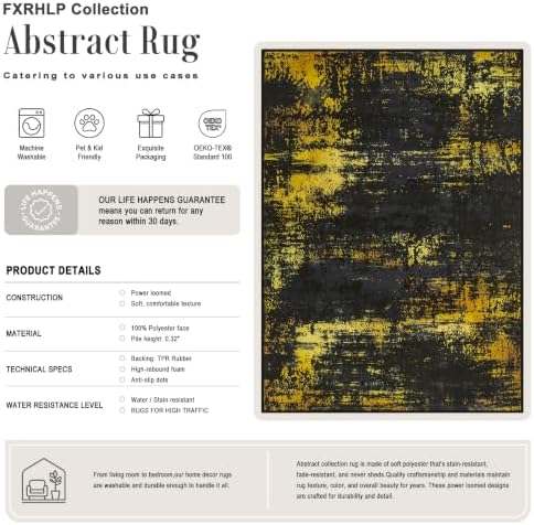 2x3 Washable Entryway Rug: Modern Abstract Soft Carpet Black Gold - Image 2