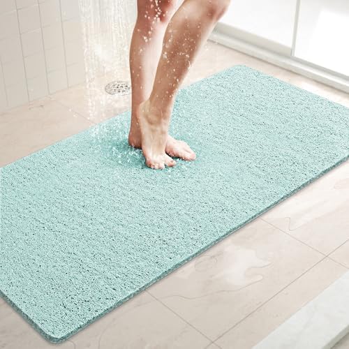 LuxStep Shower Mat Bathtub Mat,40x16 inch, Non-Slip Bath Mat with Drain, Quick Drying PVC Loofah Bathmat for Tub,Shower,Bathroom,Green by LuxStep