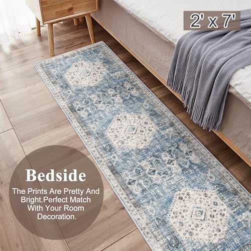 RUUGME Washable Runner Rug 2x7 - Vintage Kitchen Area Rug Stain Resistant Rugs for Living Room Bedroom Laundry Room Mat Distressed Rug Hallway Floor Carpet Runner for Bathroom 2'x7' Aqua Blue - Image 2