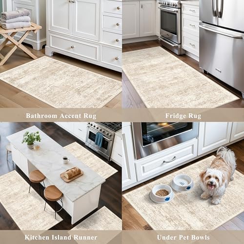 Kitchen Rug Sets 3 Piece Washable – Non Slip Modern Boho Small Kitchen Rugs and Runner Set for Sink Entryway Bathroom Hallway – Soft Low Pile Floor Mats (Cream Beige, 2x3+2x4+2x5) - Image 4