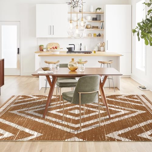 Boho Washable Rugs 5x7ft Non Slip, Low Pile Area Rug for Living Room, Brown Moroccan Bedroom Carpets, Non Shedding Soft Floor Carpet for Dining Room Bathroom Nursery Kitchen Office - Image 4