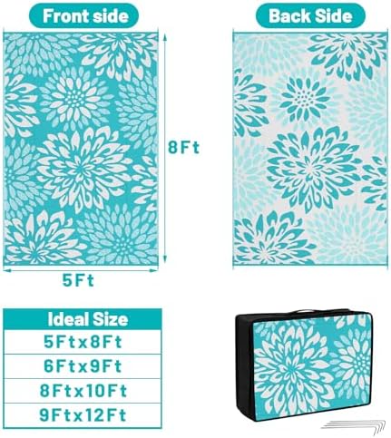 HEBE Waterproof Outdoor Rug 5'x8', Floral Reversible Plastic Patio Rug - Image 2