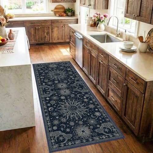 Vacuum-Friendly, 2x6 Washable Area Rug, Blue Gray White - Image 2