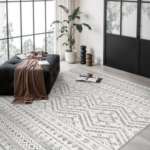 Miukiki 6x9 Area Rug Washable Non Slip Rug for Living Room Grey by Miukiki