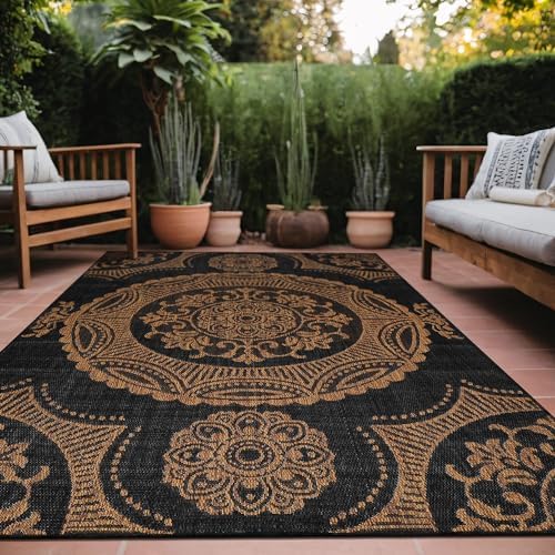 Luul Home Medallion Outdoor Rug 9x12 Washable Outside Carpet for Indoor Patio Porch Waterproof Easy Cleaning Non Shedding Area Rugs Nut Brown 9 x 12 by Unknown