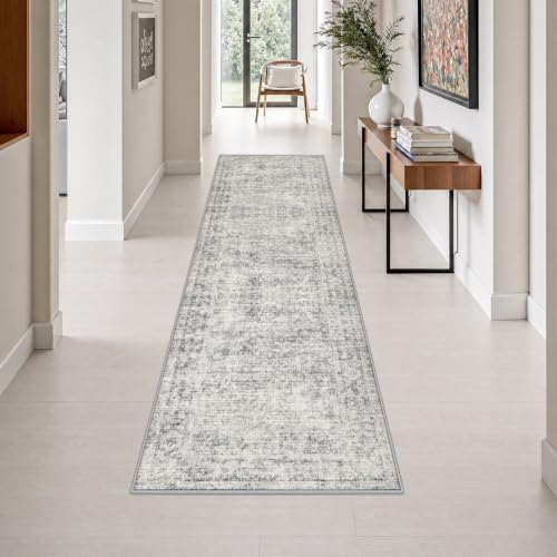 2.6x10 Washable Runner Rug:Modern Abstract Soft Carpet Black Grey by FXRHLP