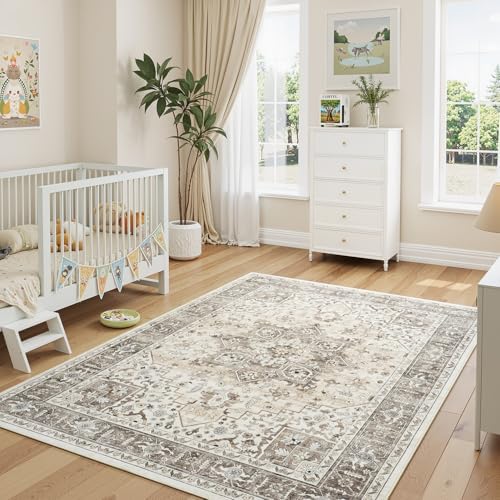 5x7 Area Rugs for Living Room, Boho Washable Bedroom Rug Camel - Image 4