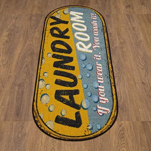 Ottomanson 20" x 59" Oval Laundry Room Rug - Non-Slip Mat for Laundry & Mudroom - Durable, Stain-Resistant, and Easy to Clean - Perfect for High-Traffic Areas - Runner Rug for Entryway, Yellow/Gray - Image 3