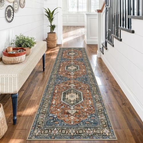 KUTA Vintage Washable Runner Rug 2x7 Vintage Brick Red Hallway Runner - Image 3