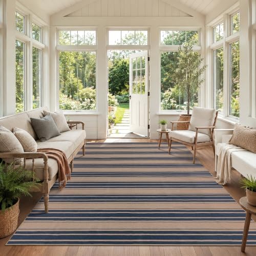 8x10 Striped Easy Jute Washable Rug for Living Room Indoor Outdoor Geometric Non Slip Carpet for Under Table Neutral Rugs for Backyard Patio Dining Room Office by Zeeinx