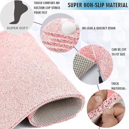 godehone Shower Mats Non Slip Without Suction Cups, PVC Loofah Bathroom Mats, Loofah Mats for Shower and Bathroom, Quick Drying, 23.6× 47.2 Inch, Pink - Image 3