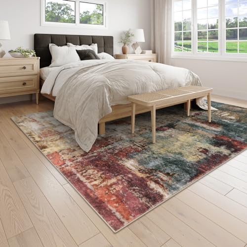 Lahome Modern Abstract Living Room Rug 8x10, Washable 8x10 Area Rugs for Bedroom Stain Resistant Non Slip, Large Red Soft Indoor Carpet for Dining Room Table Home Decor - Image 3