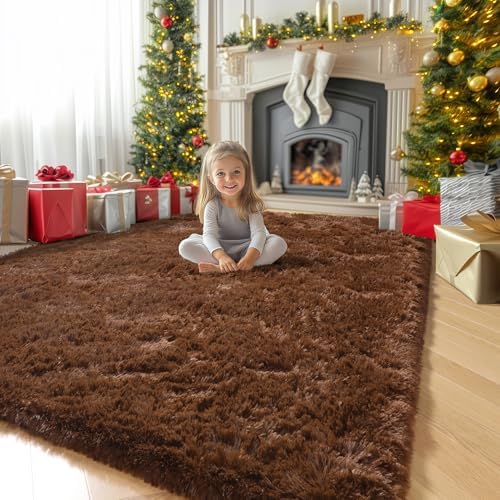 Amdrebio Chocolate Brown Furry Area Rug 5x7 for Living Room Bedroom Dorm - Image 5
