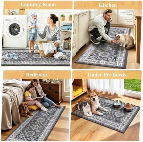 HEBE Boho Kitchen Rugs Set of 3, Non Slip Washable Kitchen Mats for Floor - Image 6
