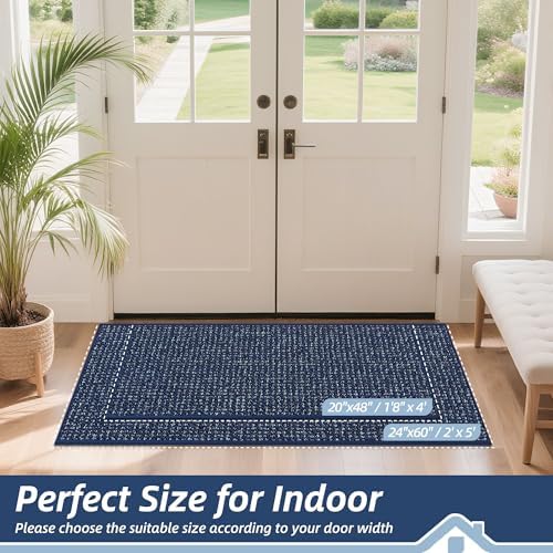 BEQHAUSE Dirt Trapper Door Mat 24" x 60", Non-Slip Washable Doormats, Blue - Image 2