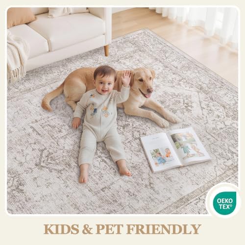 5x8 Washable Area Rugs for Bedroom Beige Brown Non-Slip Rug - Image 5
