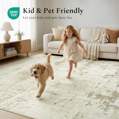 Rugflix 5x7 Area Rugs for Living Room, Washable Linen Beige Large Rug - Image 5