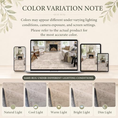 8x10 Washable Boho Area Rug, Light Beige Farmhouse for Living Room - Image 5