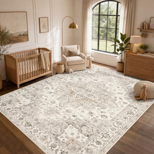 Garvee 5x7 Washable Area Rug Soft Vintage Boho Brown Bedroom Rug Non Slip by Garvee