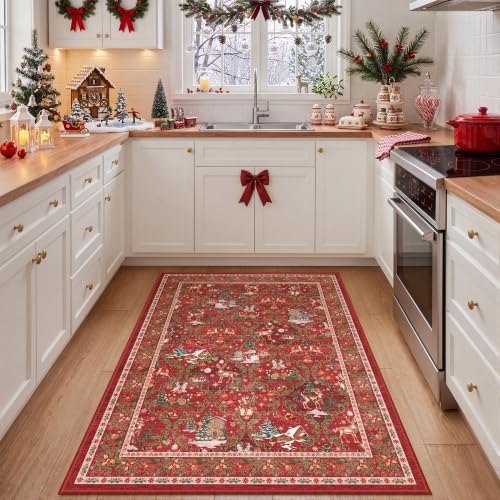 Christmas Area Rug 3x5, Washable Rugs for Living Room (3'x5', Red) - Image 4