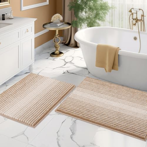 BSICPRO Bathroom Rugs Sets 2 Piece, Non Slip Boho Bath Mats, Beige by BSICPRO